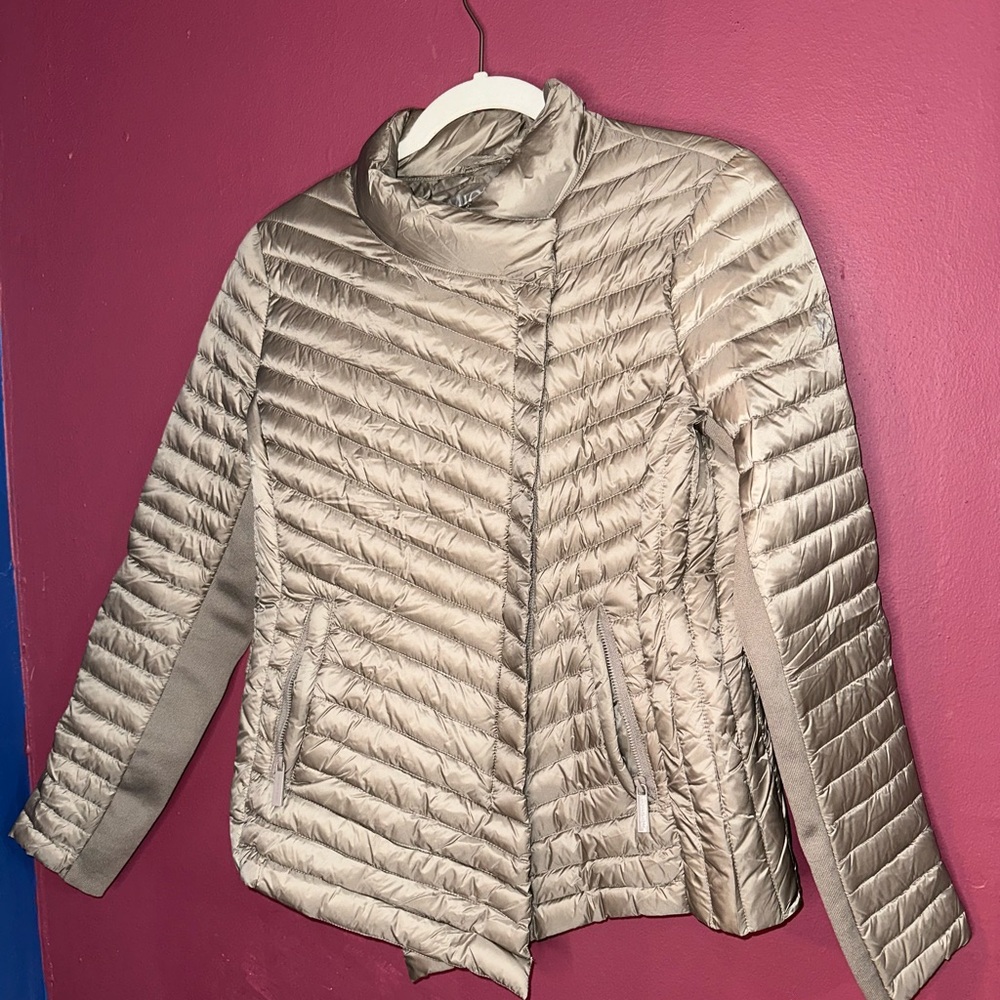 Michael Kors tan and cream puffer jacket